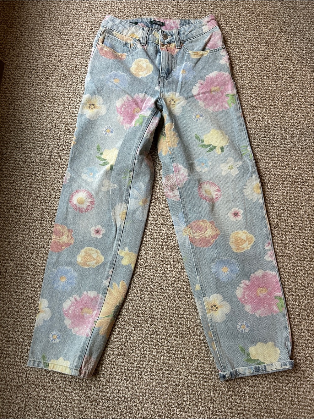Floral Print Women's Denim Jeans - Pastel Multicolor